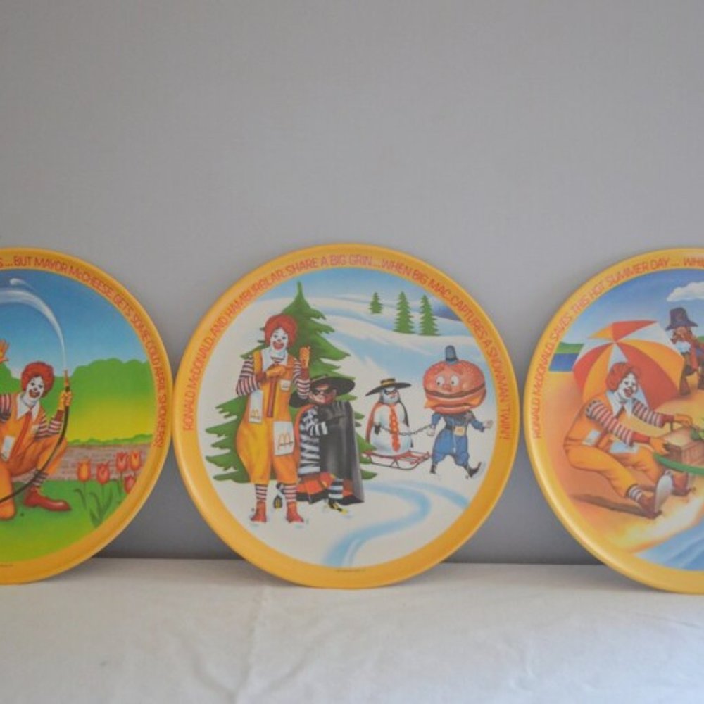 Set of 3 Vintage McDonald's Melamine Seasonal 1970s Plates